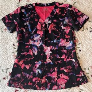 Vibrant Pink and Black Women's V-Neck Top